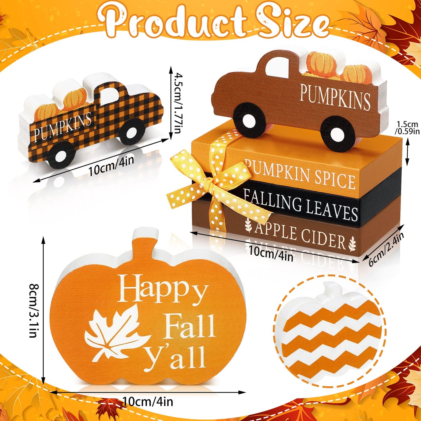 Blulu 5 Pcs Fall Decorations for Home Fall Tiered Tray Decor Thanksgiving Table Decor 3 Mini Faux Decorative Books Bundle with Twine Rustic Wood Pumpkin Truck Signs for Autumn Harvest Office Shelf
