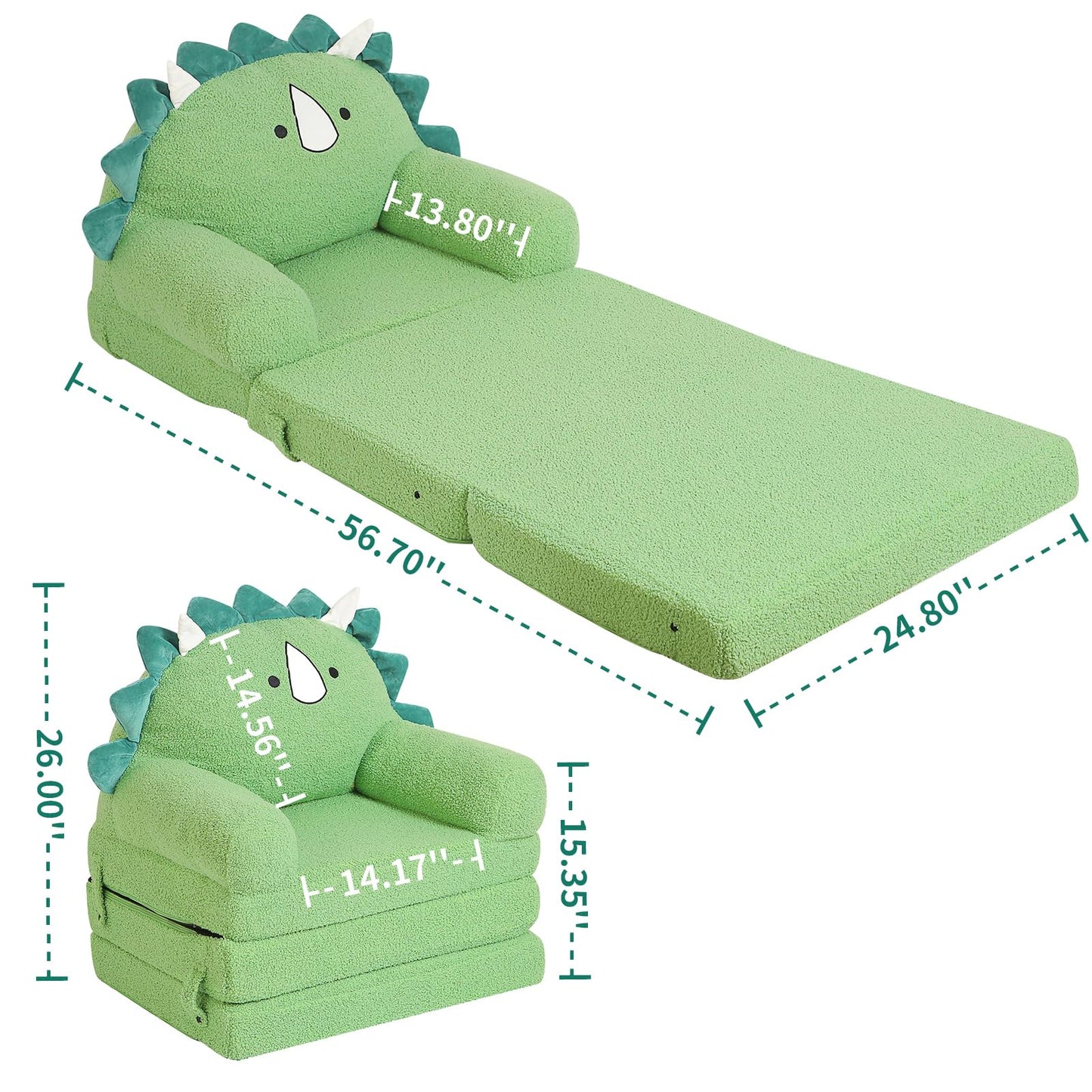 MOMCAYWEX Foldable Kids Sofa, Triceratops Toddler Couch with Tri Folding Foam Cushions, Comfy Kids Couch for Age 3-6