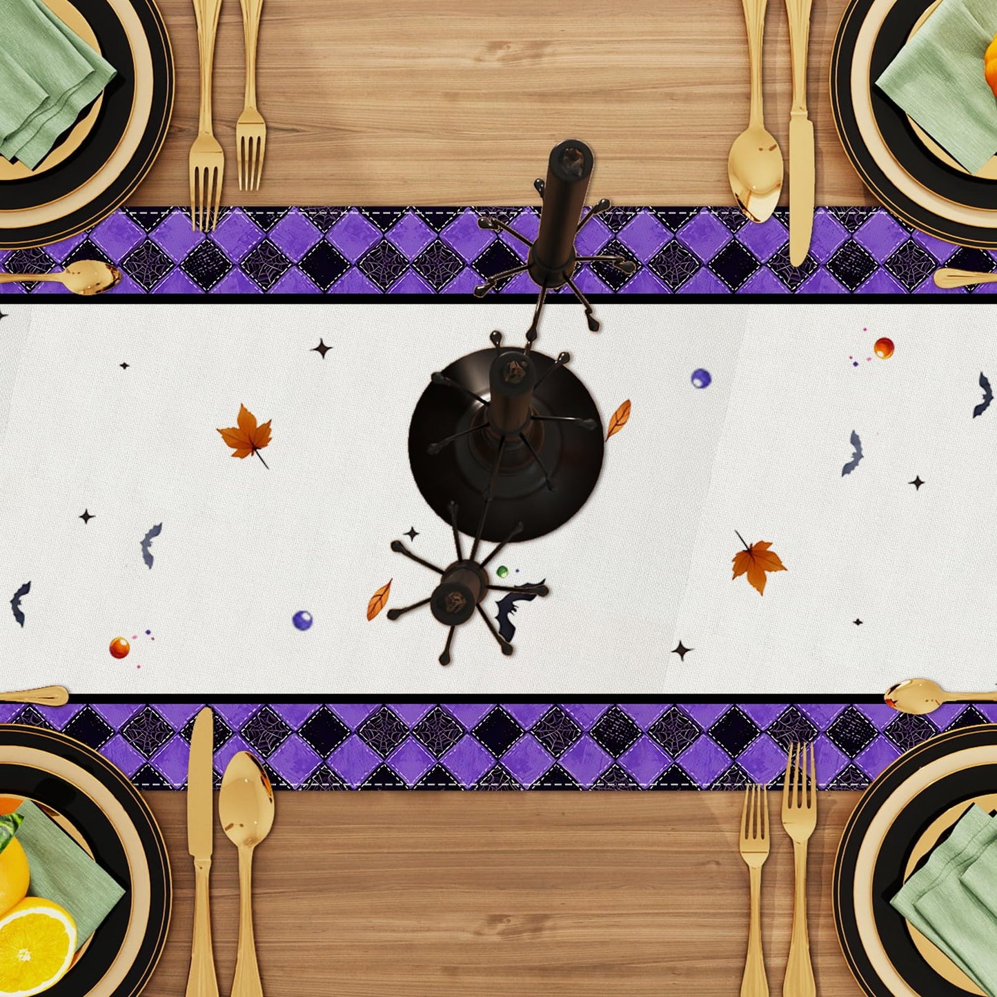 Pumpkins Bats Black Cat Halloween Table Runner 72 Inch Seasonal Fall Kitchen Dining Table Decorations for Home Party Decor