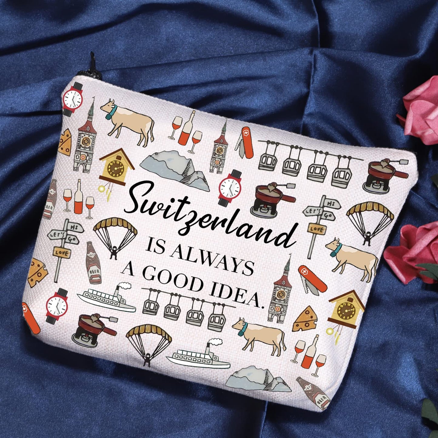 POFULL Swiss Mountains Gift Switzerland Is Always A Good Idea Cosmetic Bag Europe Trip Gift (Switzerland Is Always Cosmetic Bag)