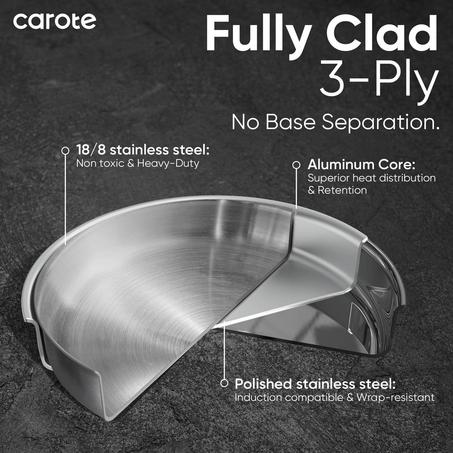 CAROTE 14pcs Pots and Pans Set, Stainless Steel Cookware Set Detachable Handle, Induction Kitchen Cookware Sets with Removable Handle, RV Cookware Set, Oven Safe, Camping Cookware, Black