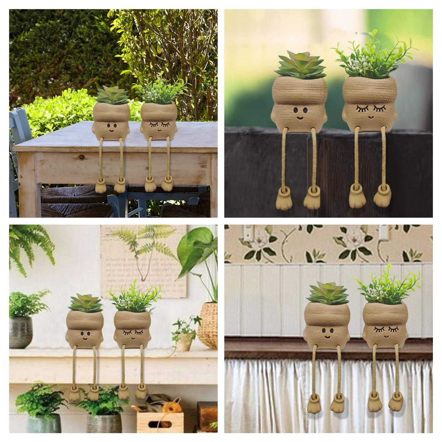 2Pcs Smiley Face Succulent Artificial Plants Planters - Cute Plant Pot Home Decor, Small Faux Plants Planter Indoor for Bathroom/Office/Kitchen Window Sill Decor, Fake Plant Ideas Gifts for Women