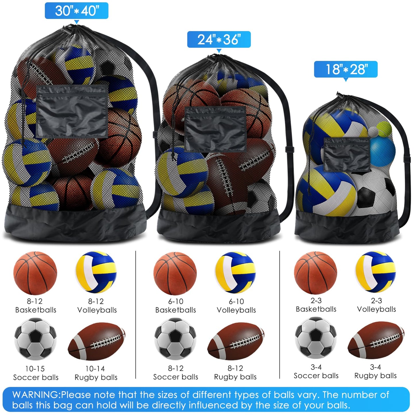 BROTOU Thickened Extra Large Sports Ball Bag Mesh Socce Ball Bag Heavy Duty Drawstring Bags Team Work for Holding Basketball, Volleyball, Baseball, Swimming Gear with Shoulder Strap