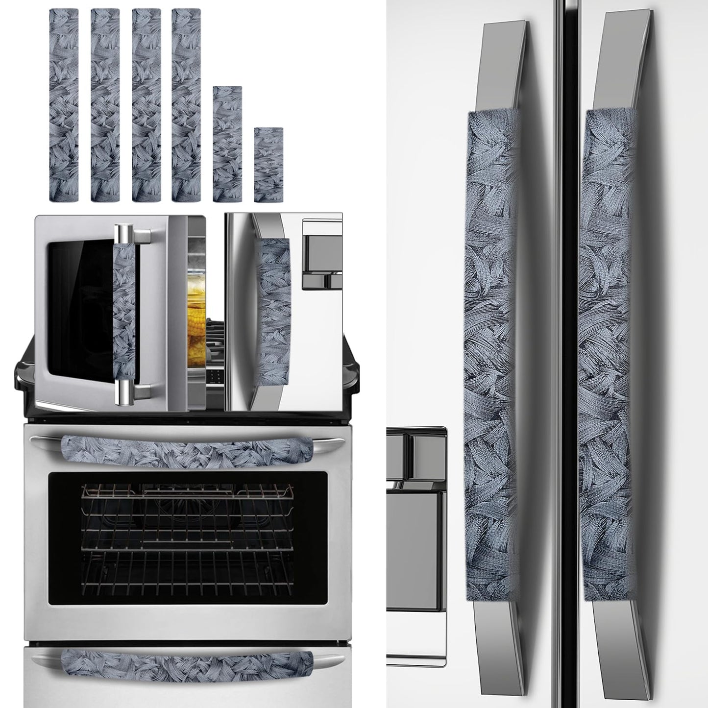 Volecy Set of 6 Refrigerator Door Handle Covers, Washable Velvet Fabric Appliance Handle for Fridge Microwave Stove Dishwasher Catch Stains Dust Fingerprint Prevent Ice hot Hand (Wind Grey)