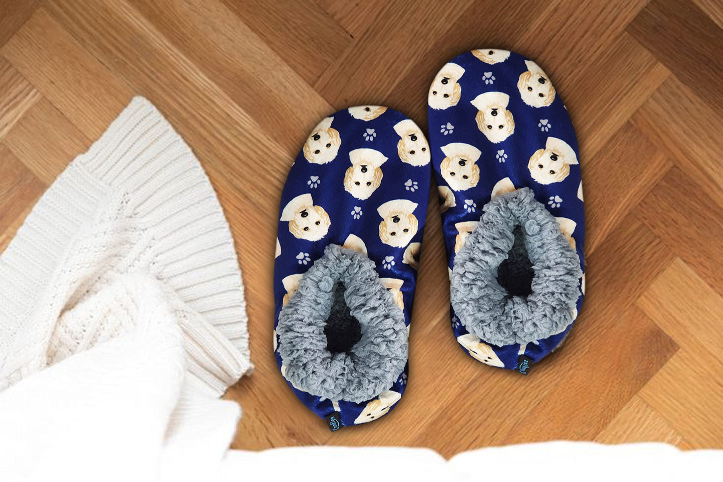 Goldendoodle Super Soft Slippers - E&S Pets - Goldendoodle Gifts - Cozy House Slippers - Non Skid Bottom - One Size Fits Most - Sherpa slipper - Pet Lover Gifts For Men And Women