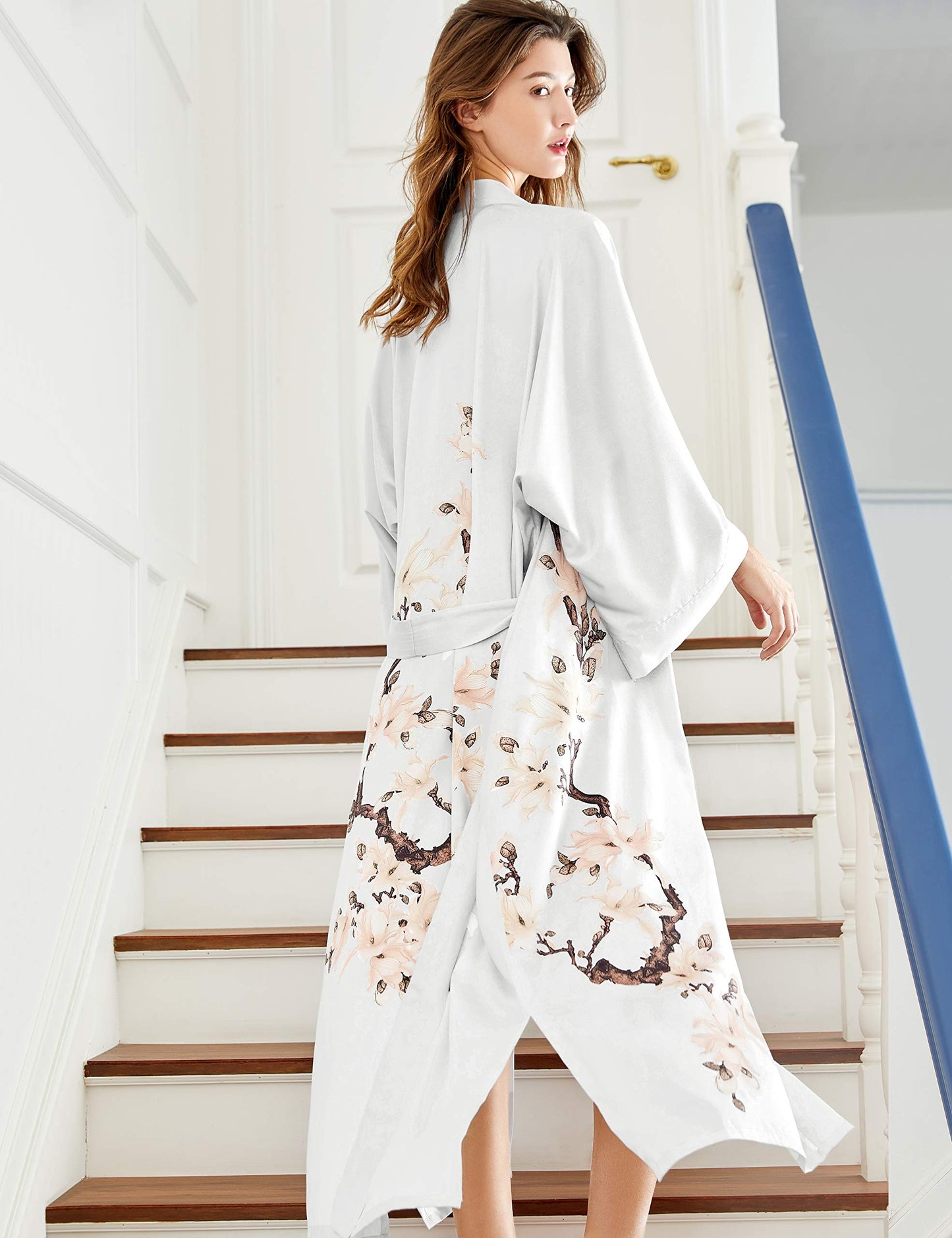 BABEYOND Kimono Robe Cover up with Box Long Floral Satin Sleepwear Silky Bathrobe Bachelorette Robe