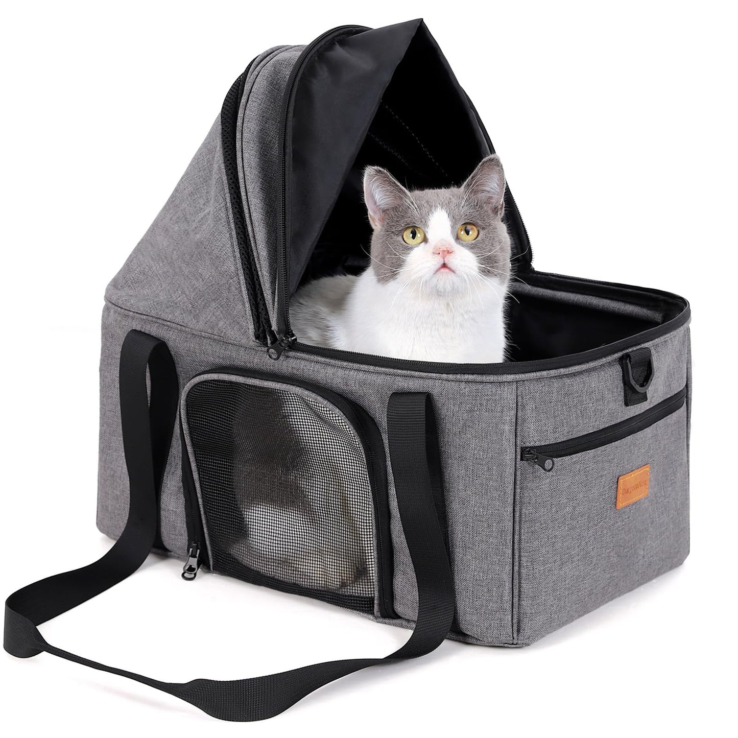 BurgeonNest Top-Expandable Large Cat Carrier, Soft Sided Cat Bag Carrier for Medium Large Pet 15 lbs, Upgrade Small Dog Car Seat, Collapsible Puppy Travel Bag with Semi-Open Mode Canopy