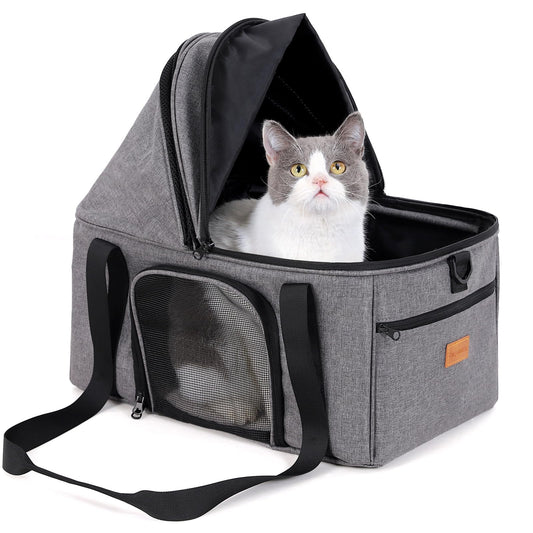 BurgeonNest Top-Expandable Large Cat Carrier, Soft Sided Cat Bag Carrier for Medium Large Pet 15 lbs, Upgrade Small Dog Car Seat, Collapsible Puppy Travel Bag with Semi-Open Mode Canopy