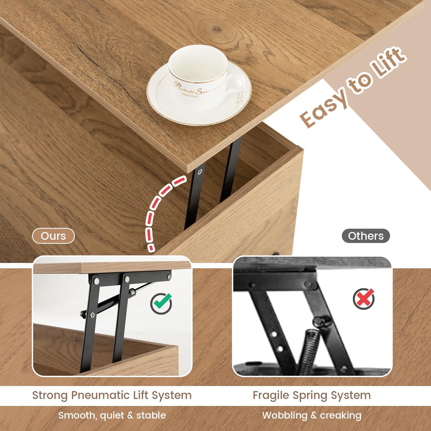 Giantex Lift Top Coffee Table - Rectangular Wooden Table w/Hidden Compartment & Open Storage Shelves, Multifunctional Modern Flip Top Center Table for Living Room, Reception Room, Office (Natural)