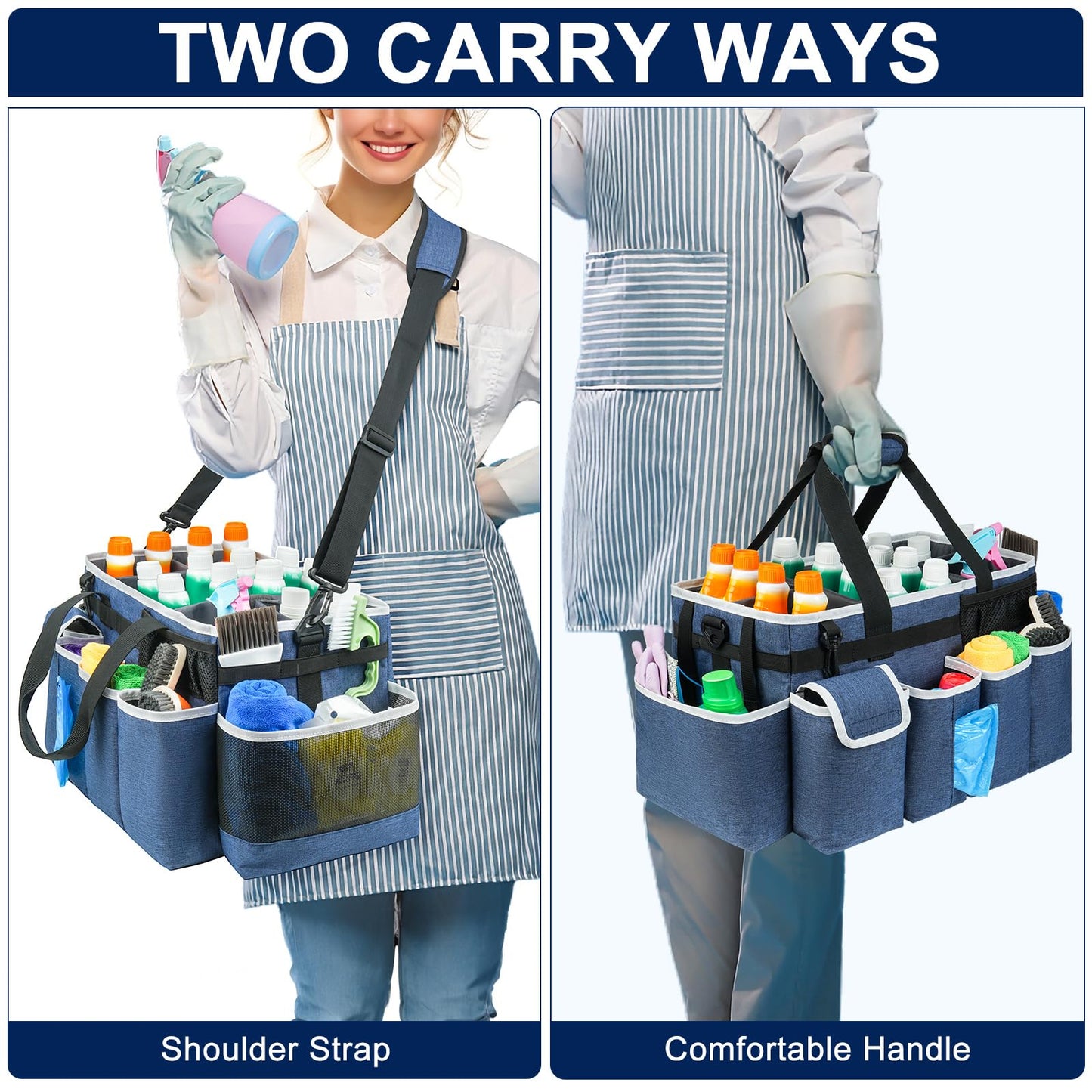 ZIOZERTT Cleaning Caddy Bag,Extra Large Cleaning Supplies Organizer with Handle for Housekeepers,Blue