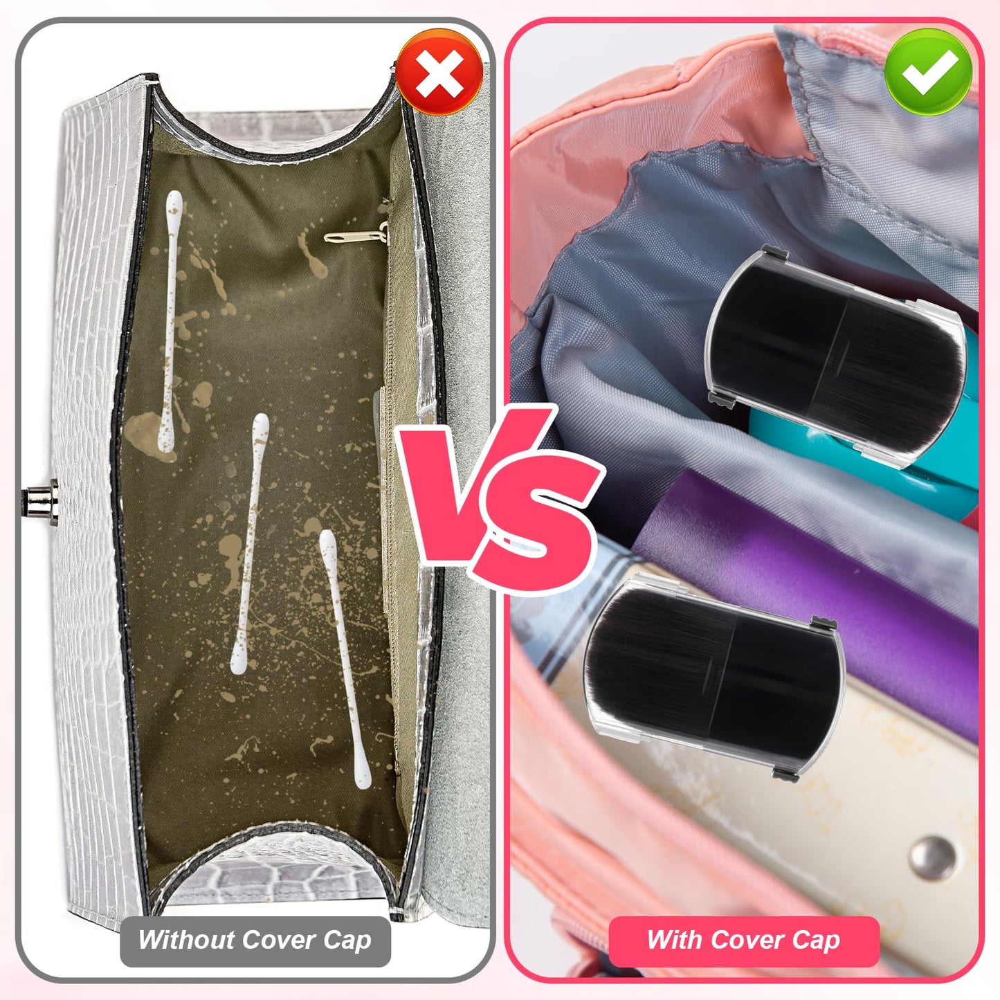 2 Pcs Retractable Makeup Brush, Mini Blush Brush Portable Travel Size Makeup Brushes with Cover for Blending Bronzer Blush Cosmetics