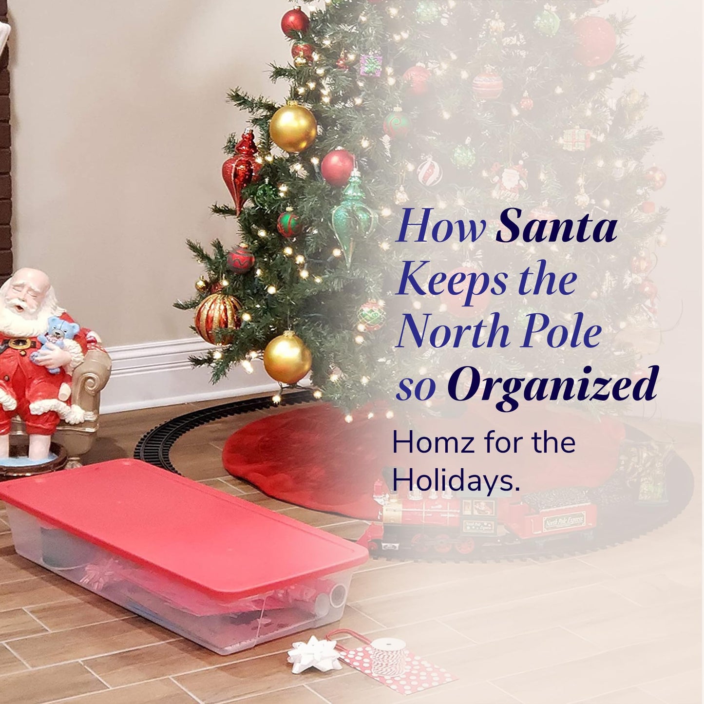 HOMZ 2-Pack Holiday Tote, Clear Plastic Storage Organizer Bins with Lids, 41 Quart, Red - Stackable Organizing Containers for Christmas Ornament Decorations, Gift Wraps, and Crafts