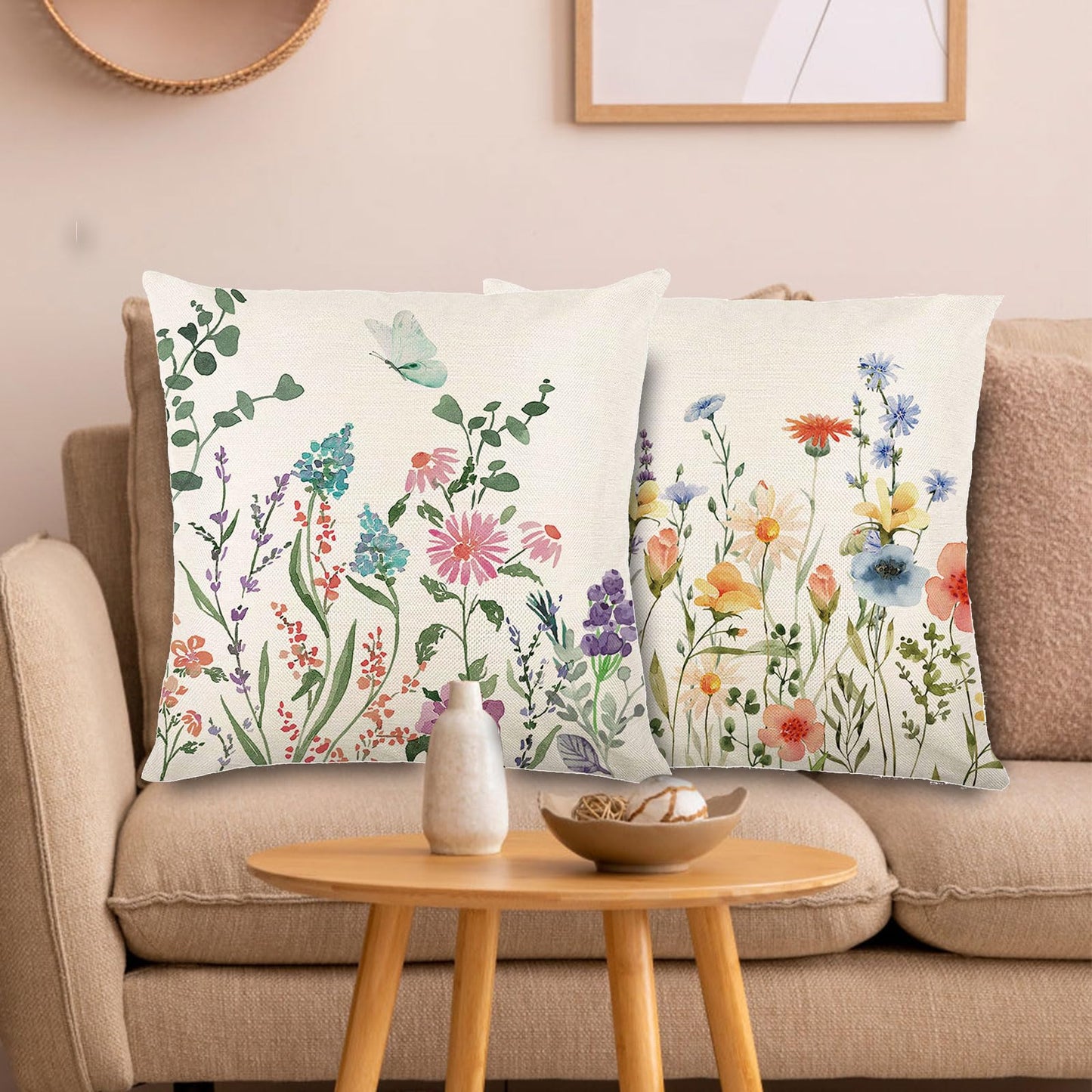 ONFAON Spring Decorations for Home - Spring Pillow Covers 18x18, Outdoor Pillow Covers Springtime Farmhouse Throw Pillow Cover Garden Linen Cushion Case for Home Decor