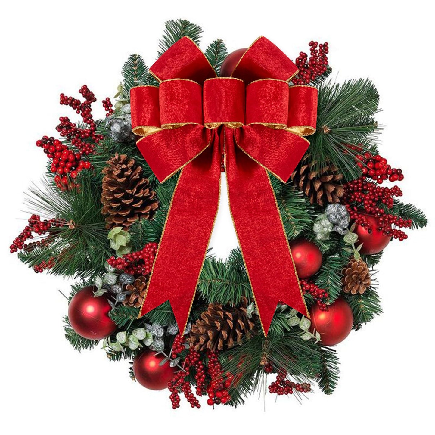 Utehilly 1Pack Large Christmas Bows Velvet Red Bows Holiday Red Christmas Bows Decorations for Wreath Velvet Bows Decor for Christmas Tree Topper, Front Door, Outdoor(14 * 12 inch)