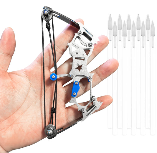 TIETHEKNOT Mini Archery Bow Set Right Hand Mini Compound Bow Mini Hunting Bow Metal Material Catapult RH/LH for Hunting Shooting Practice Archery Entertainment Fun, silvery