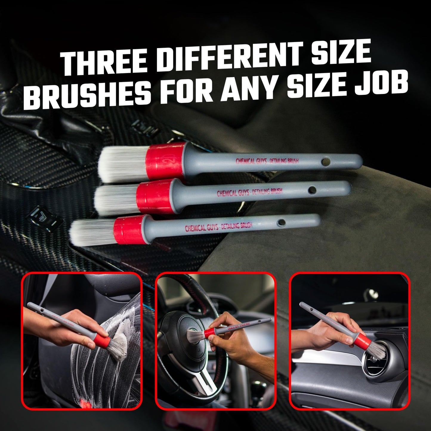 Chemical Guys ACC600 All In The Details Interior Detailing Brush Set (Great for Cars, Trucks, SUVs, RVs, & More)