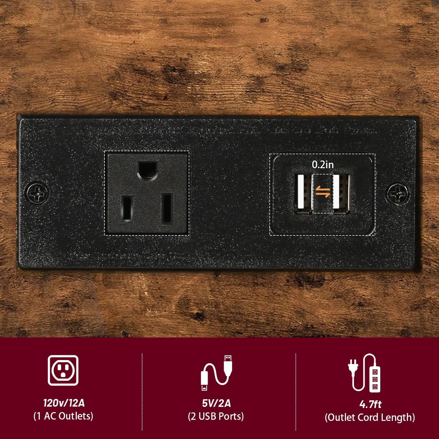 DGSANDGO Side Table with Charging Station and Drawer, Narrow End Table with USB Ports and Outlets for Small Space, Living Room, Bedroom and Office, with 4 Wheels (1, Rustic Brown + Black)