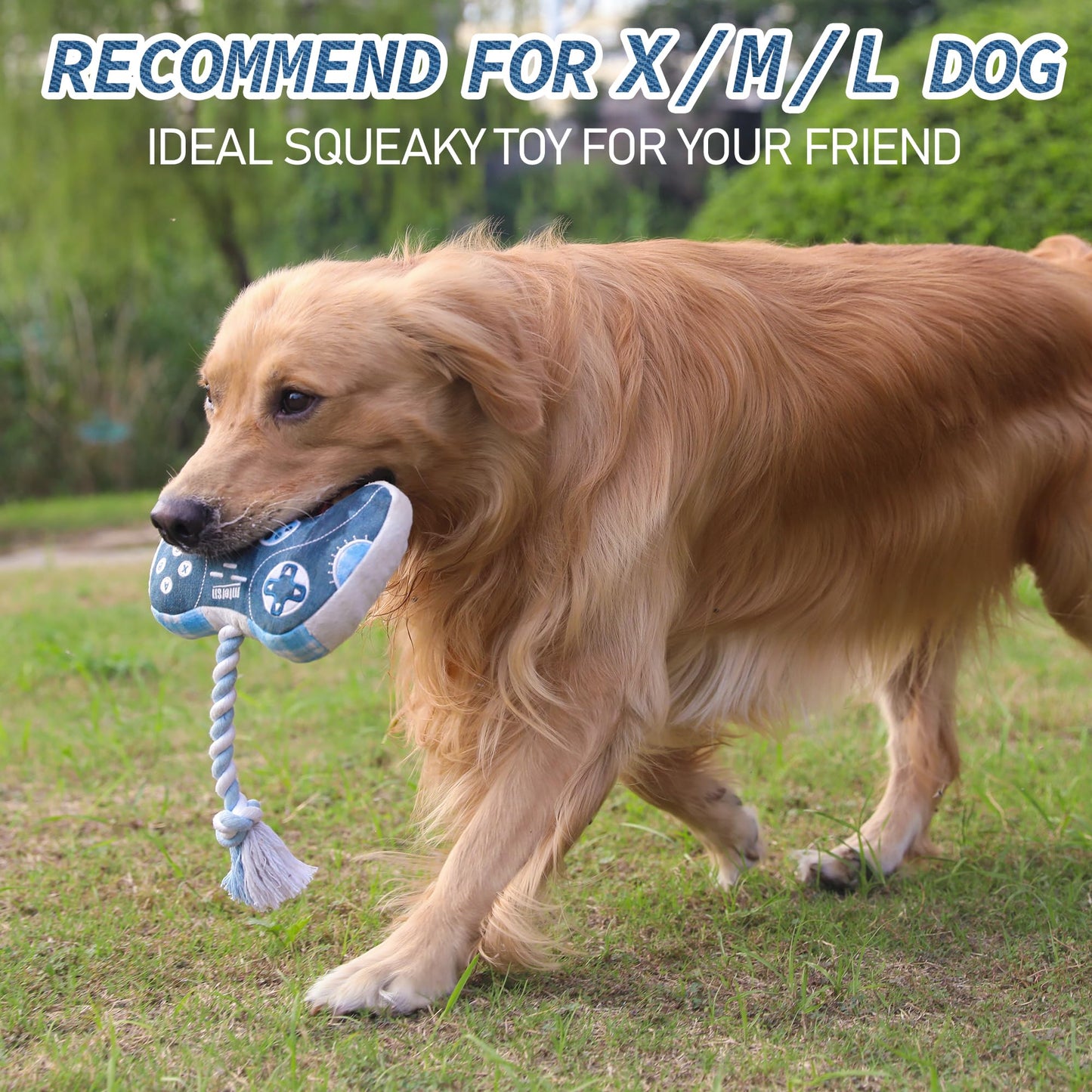 MTERSN Dog Squeaky Toys : Cute Plush Dog Toy with 3 Squeakers and Interactive Dogs Rope Toy with Full Crinkle Paper - Funny Game Controller Shaped Pet Toys for Puppy, Small, Medium Dogs (Denim)