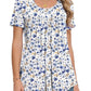 MUSE SHOW Women's 2025 Summer Tops Short Sleeve Tunic Shirts Casual Comfy Blouse White and Blue Flowers L