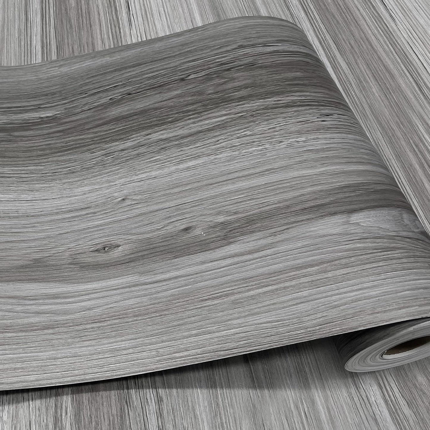 auxua Wood Grain Peel and Stick Floor Tiles – 11.8” Width, Full Roll Length of 118" – Versatile Design for Any Space, Grey Self Adhesive Vinyl Flooring, Waterproof and Non-Slip Features