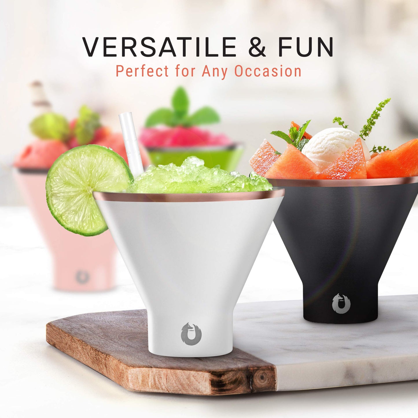 SNOWFOX Premium Vacuum Insulated Stainless Steel Martini Glass, Set of 2, Martinis Stay Icy Cold, Stemless Cocktail Glasses, Elegant Home Entertaining, Bold Beautiful Barware Set, 8 oz, Marble