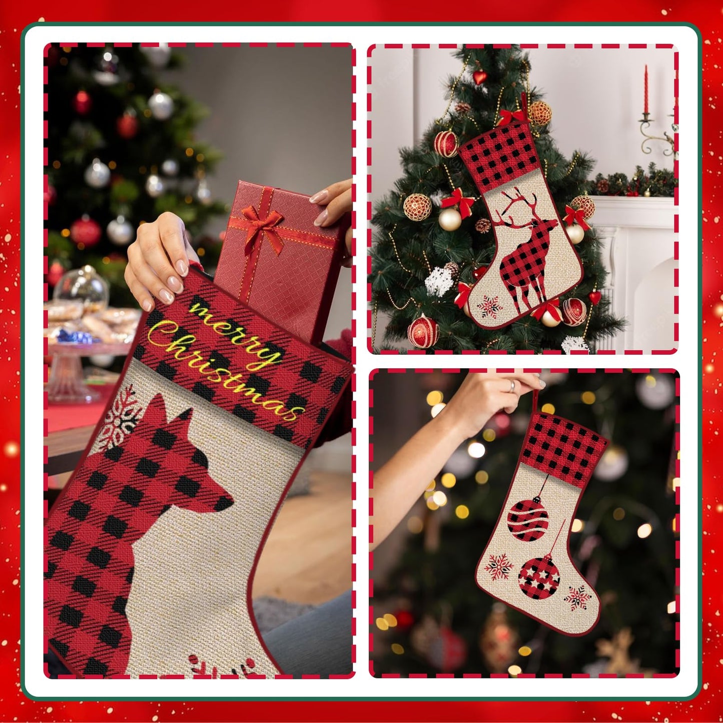 ubmpj Personalized Christmas Stocking Custom Christmas Stockings with Name Holiday and Family Stocking for Fireplace Christmas Holiday Party Decoration