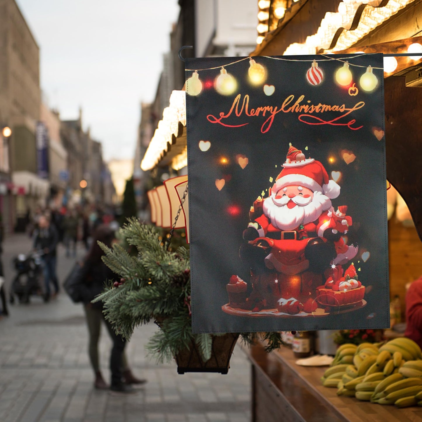 RedFinches Lighted Christmas Garden Flag, Christmas Garden Flag, 12×18 inch Led Christmas Yard Flag, Double Sided Christmas Santa Claus Garden Flag for Outside Yard Garden Lawn Decoration