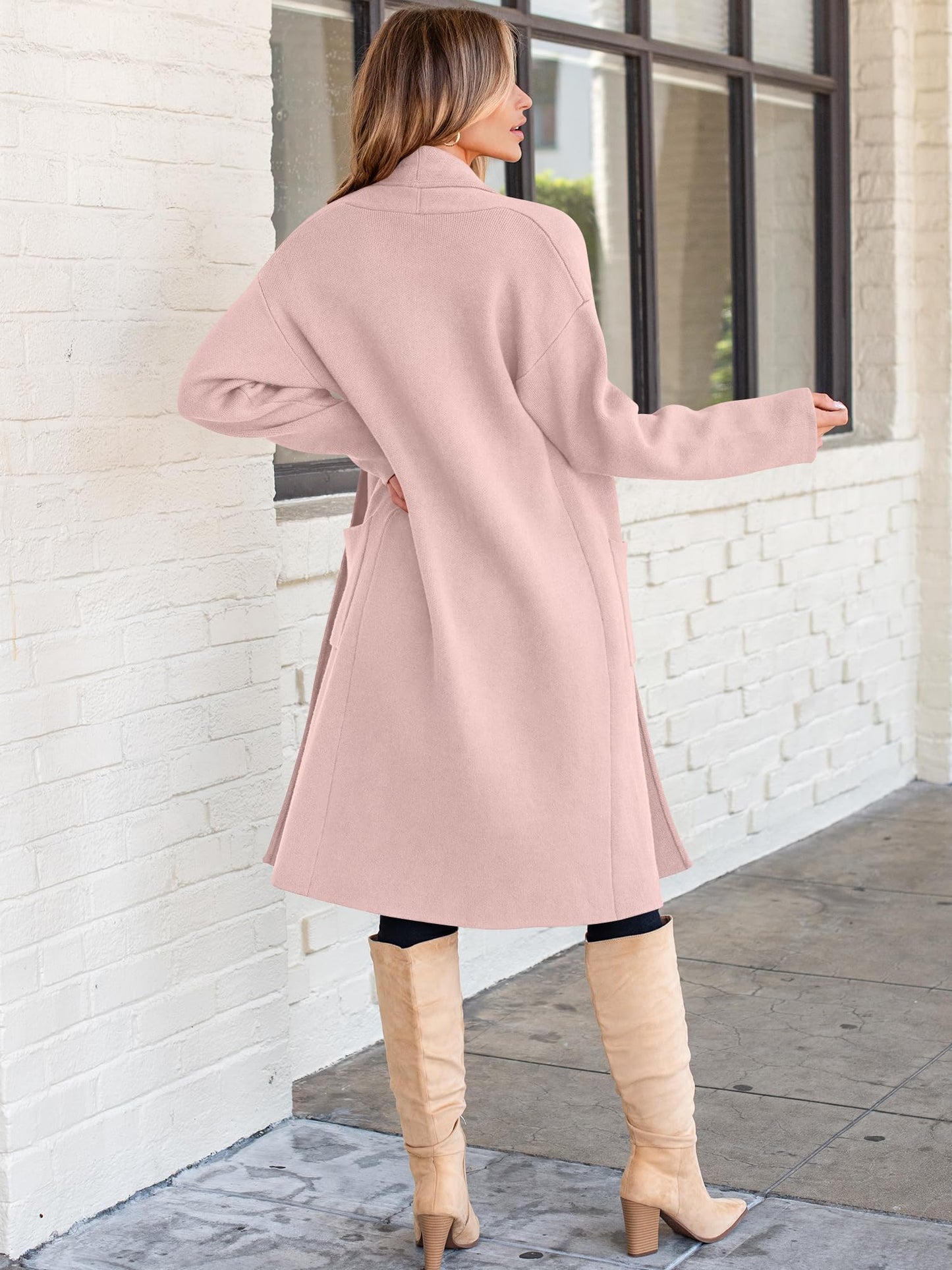 ANRABESS Women's Cardigan Long Sweater Oversized Open Front Knit Duster Coat 2025 Trendy Lady Fall Coatigan Outerwear Light Pink Medium
