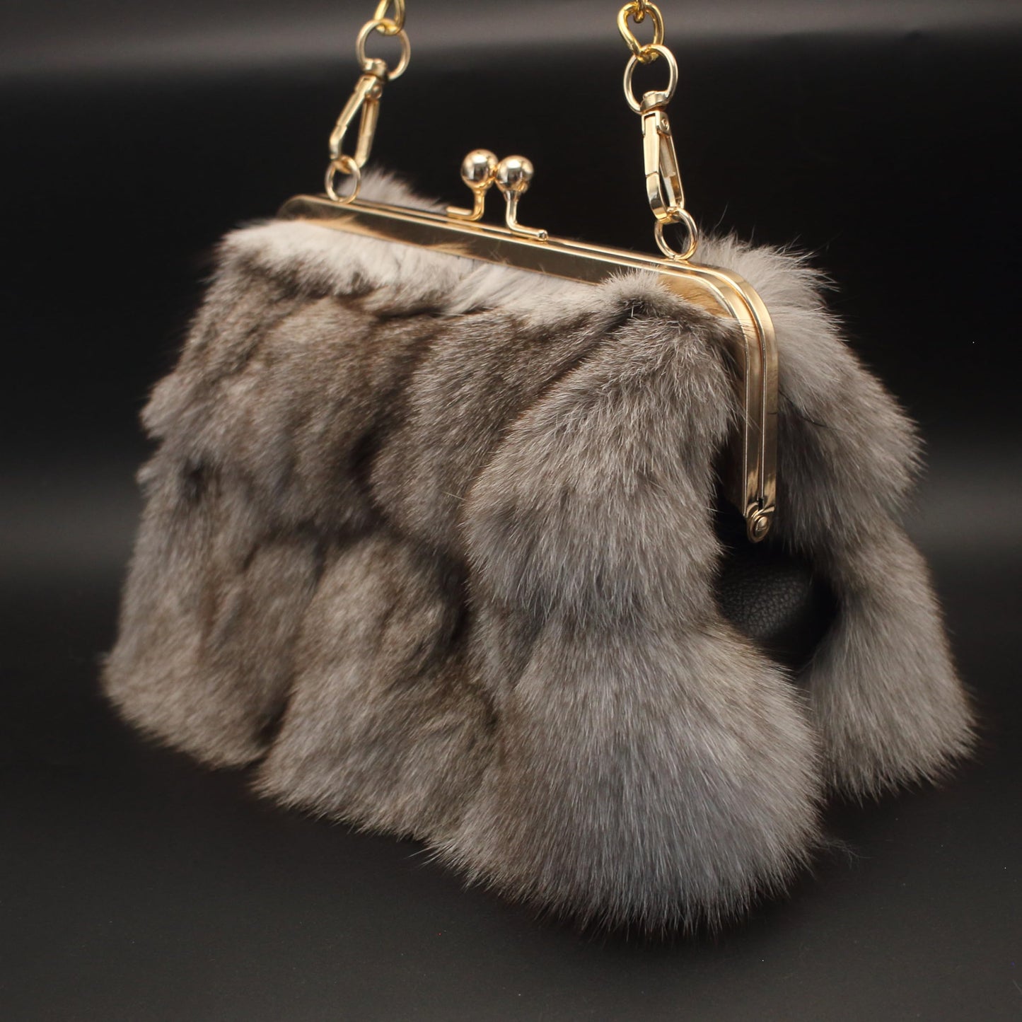 Luxurious Fashion Natural Fox Fur with Hair Handbag for Women and Ladies (White, Small) (Gray)