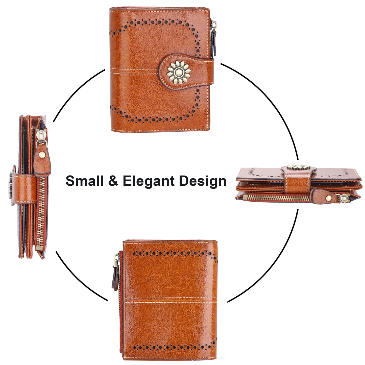 Lavemi Womens Leather Wallet Small Compact RFID Blocking Credit Card Case Purse with Zipper Pocket(Brown)