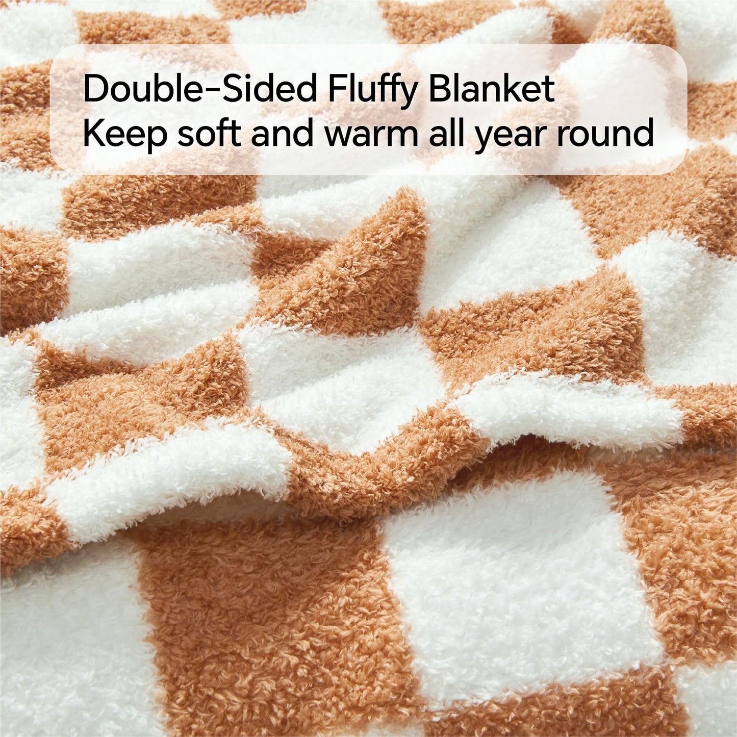 BEDELITE Checkered Blanket - Reversible Soft Cozy Fuzzy Blanket, 350GSM Warm Fluffy Throw Blanket for Couch, Bed, Travel (Khaki, 50" x 60")