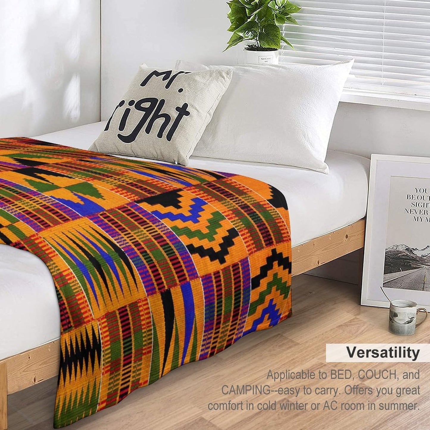 African Tribal Ethnic Kente Print Fleece Blanket, Soft Cozy Throw Blanket 50x60 Inches, Lightweight Fuzzy Comfy Flannel Blanket Warm Plush Throw Blankets for Couch, Sofa, Bed