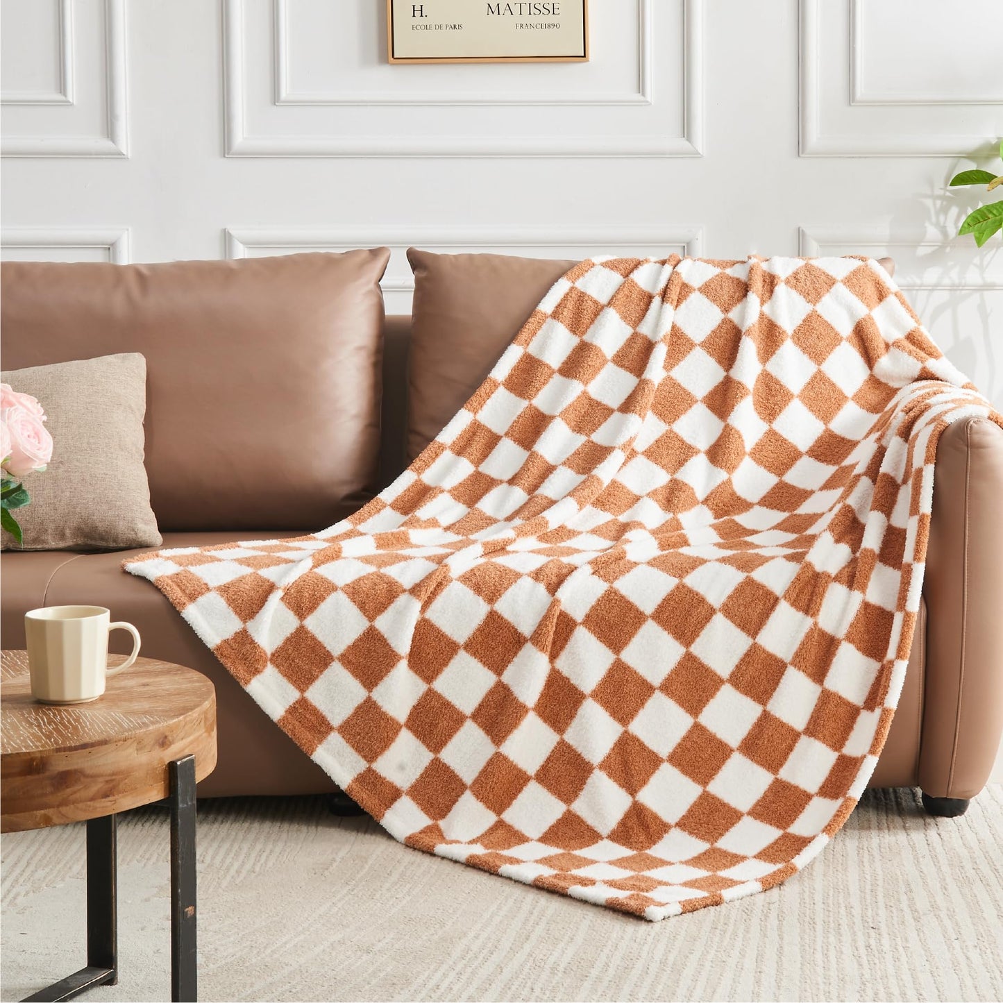 BEDELITE Checkered Blanket - Reversible Soft Cozy Fuzzy Blanket, 350GSM Warm Fluffy Throw Blanket for Couch, Bed, Travel (Khaki, 50" x 60")