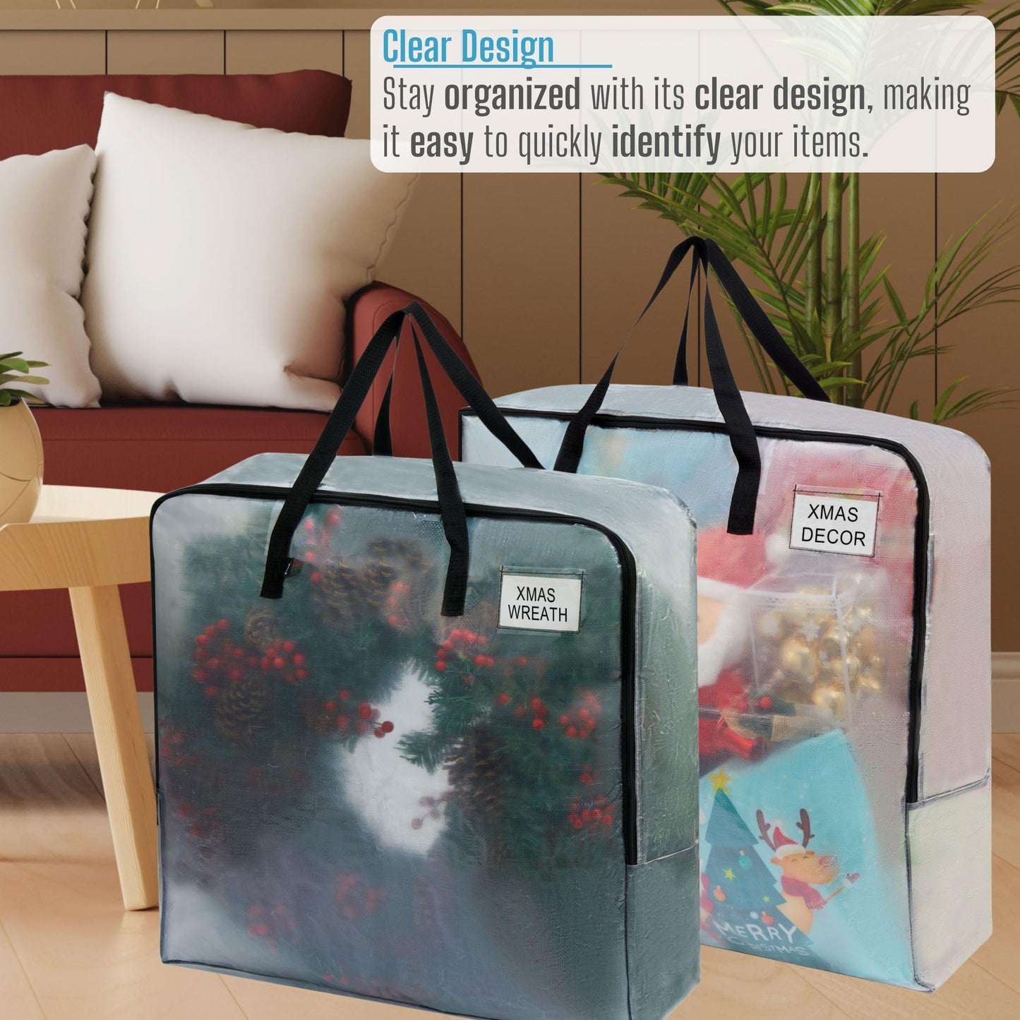 VENO 5 Pack Wreath Storage Bag, Summer, Christmas Decoration Garland Container, 30 Inch Clear Door Wreath Organizers, Moving Boxes, Packing Supplies for College (Square - 5 Pack)