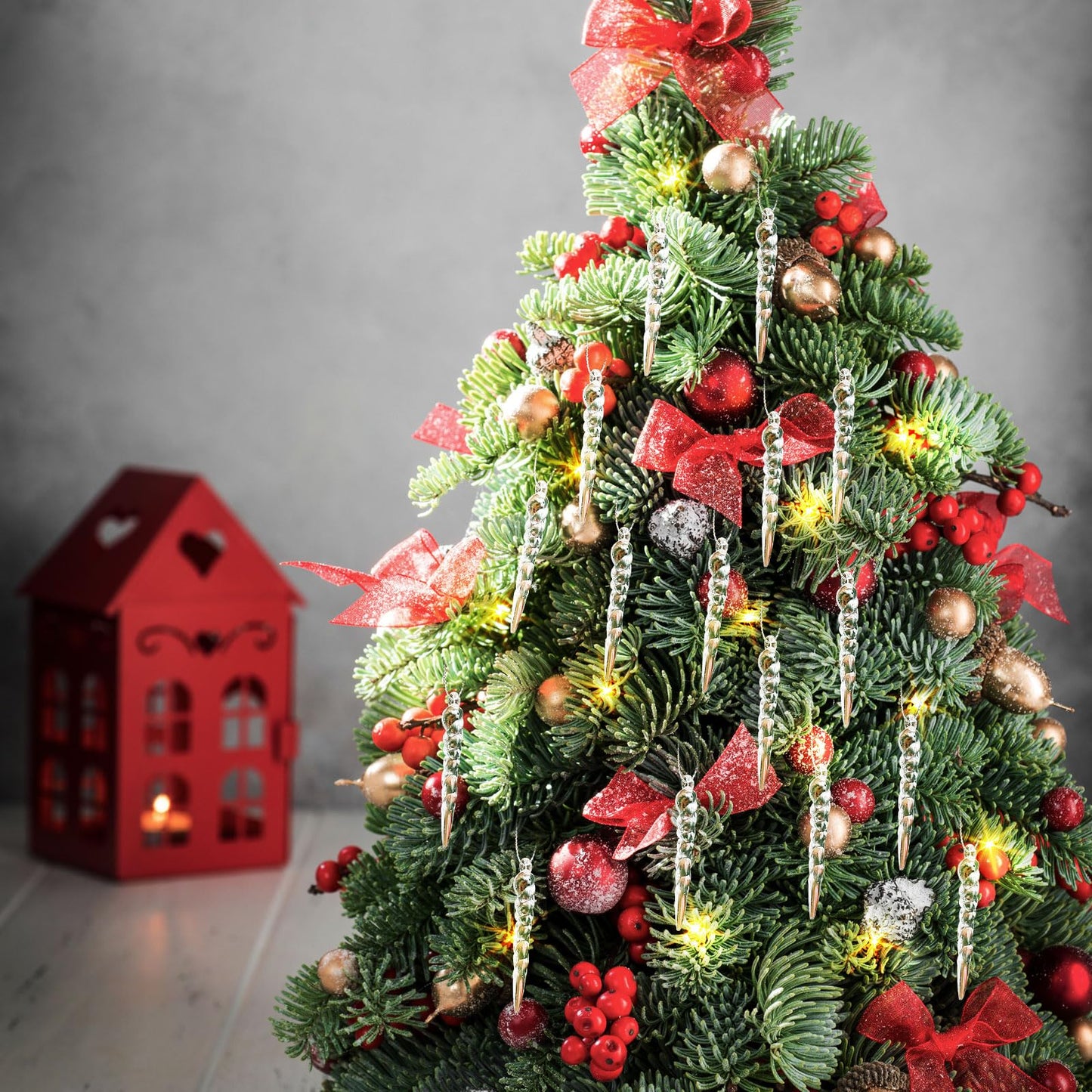 Cinnvoice 36 Pcs Christmas Tree Icicle Ornaments Mini Clear Plastic Icicle Christmas Decoration Crystal Hanging Icicles Ornaments for Xmas Tree Winter Wedding Party Decor(Transparent)