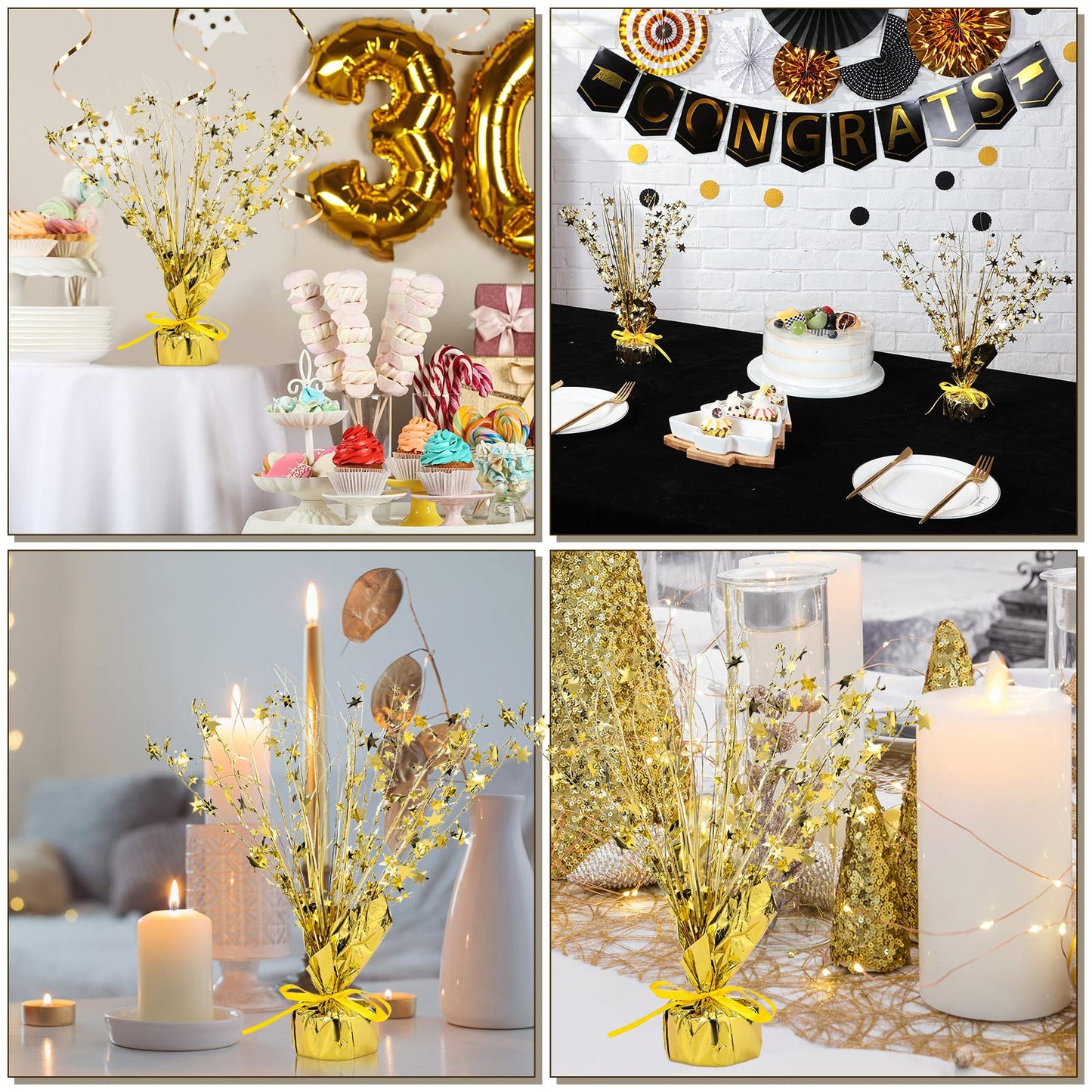Crowye 3 Pieces Metallic Foil Spray Centerpiece Christmas Party Star Table Decoration Burst Centerpieces Winter Table Decor for Birthday New Year Party Holiday(Gold)