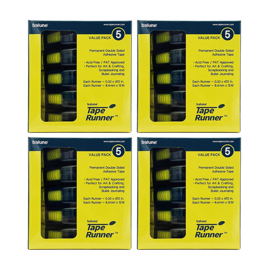 Tape Runner - Double Sided Adhesive with Dispenser Roller Included - Acid Free, Sticky, Transparent - Ideal for Scrapbooking, Crafts & More - Retractable (315 inches per Cartridge), 5 Cartridges