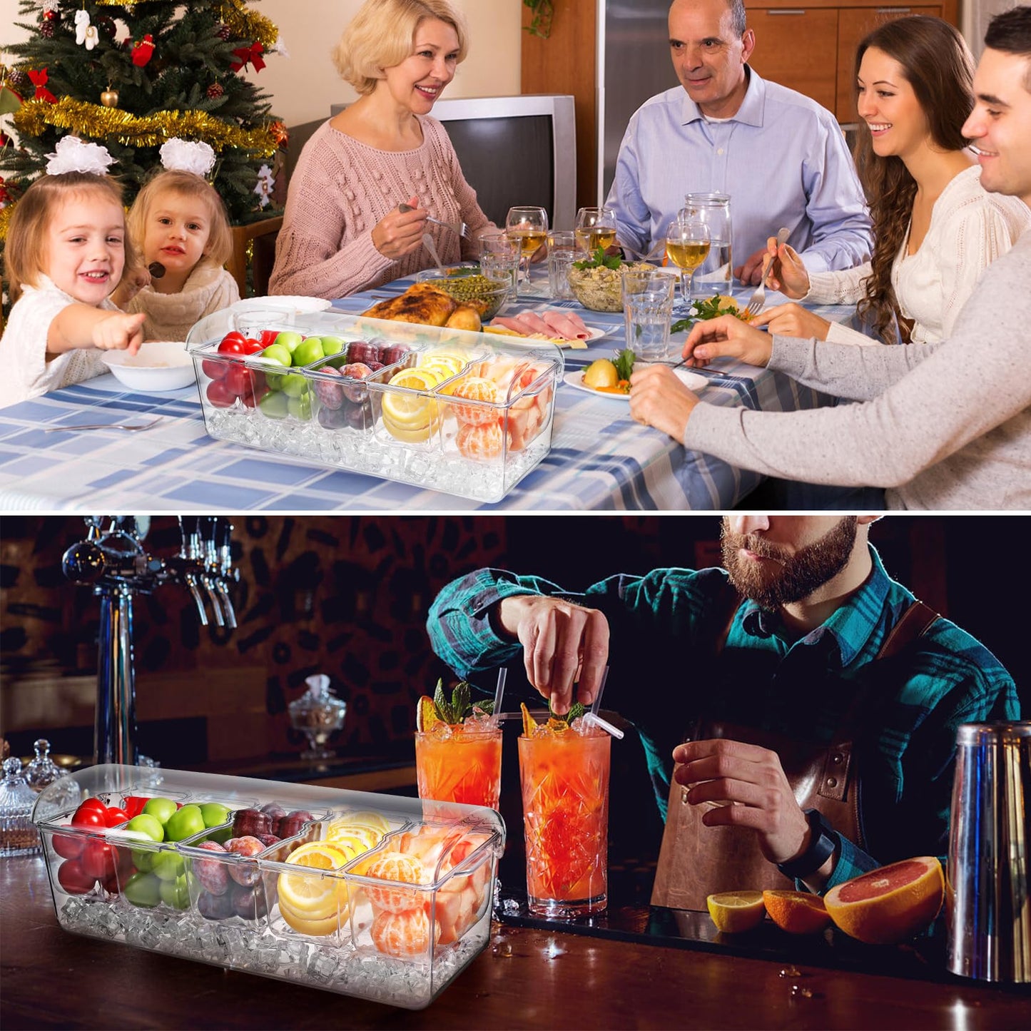 Bartending Supplies - 18" x 12" Bar Mat Garnish Tray with Lid Bar Caddy 3 Tier Bar Glass Rimmer, 2 Plastic Juice Pour Bottles 3 Mini Tongs 12 Classic Liquor Bottle Pourers 500 Cocktail Straws(Clear)