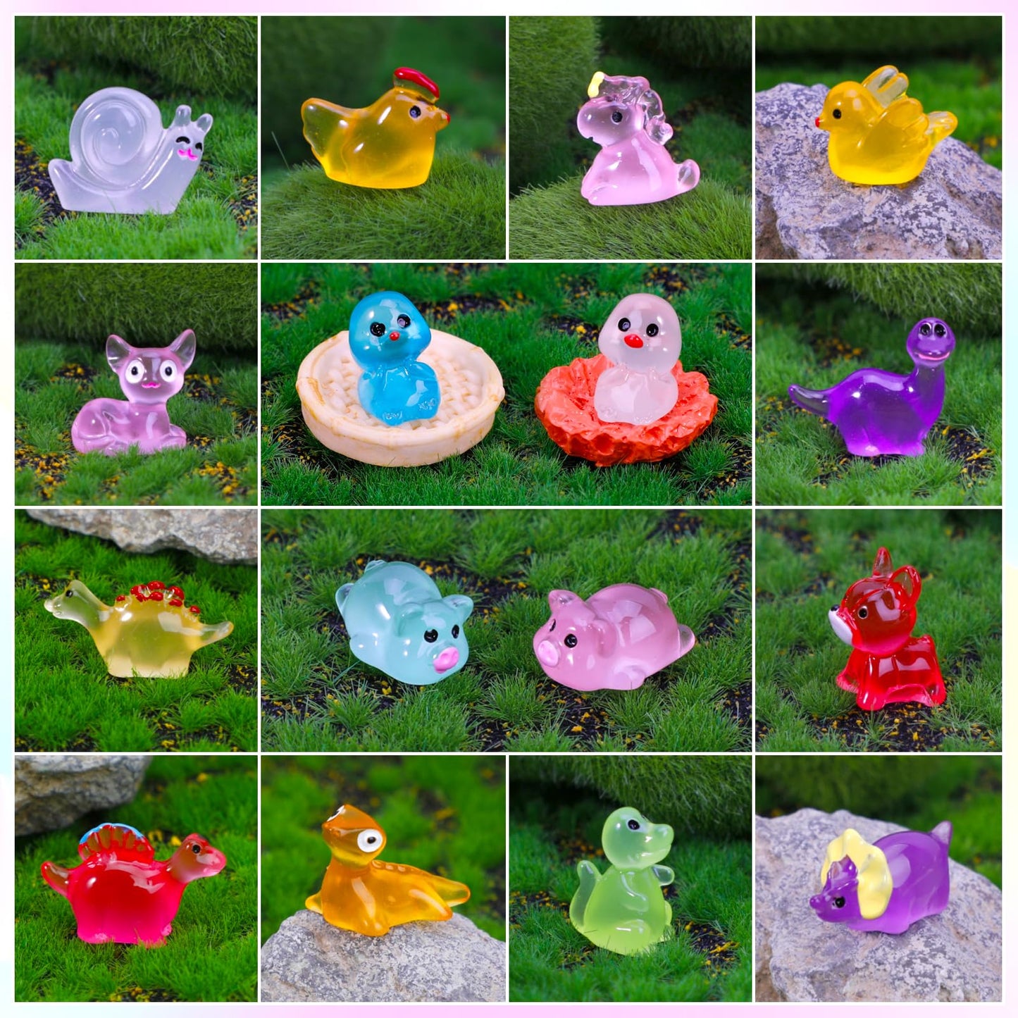 240 Pack Mini Resin Animals, Glow in The Dark Tiny Animals Figures to Hide Luminous Small Plastic Miniature Little Ducks Bulk for Office Home Garden Micro Landscape Aquarium Potted Dollhouse Decor
