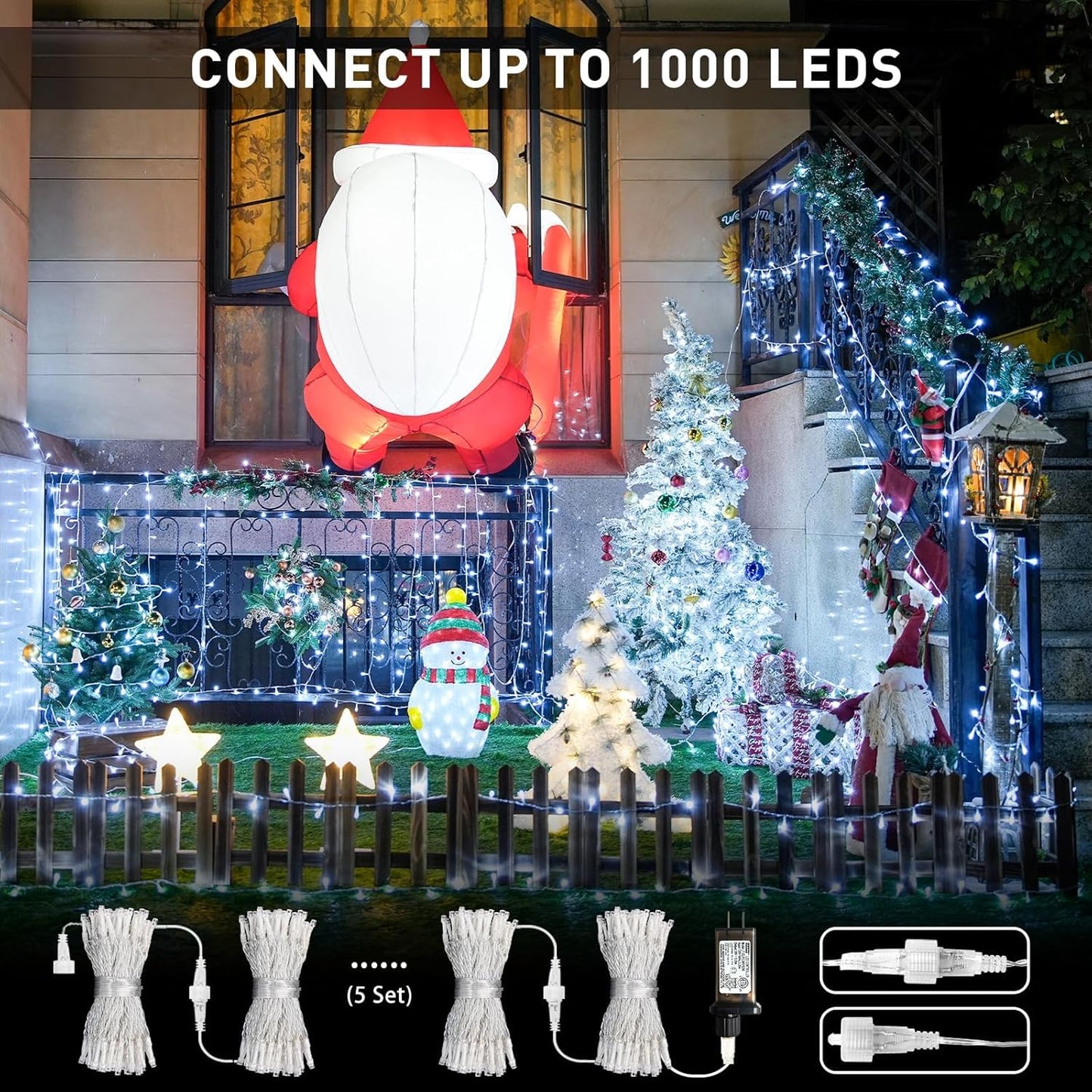 JMEXSUSS 2 Pack 100 LED White Christmas Lights Indoor, 33ft 8 Modes White String Lights Indoor Outdoor Connectable, Clear Wire Christmas String Lights for Bedroom Tree Xmas House Party Decorations