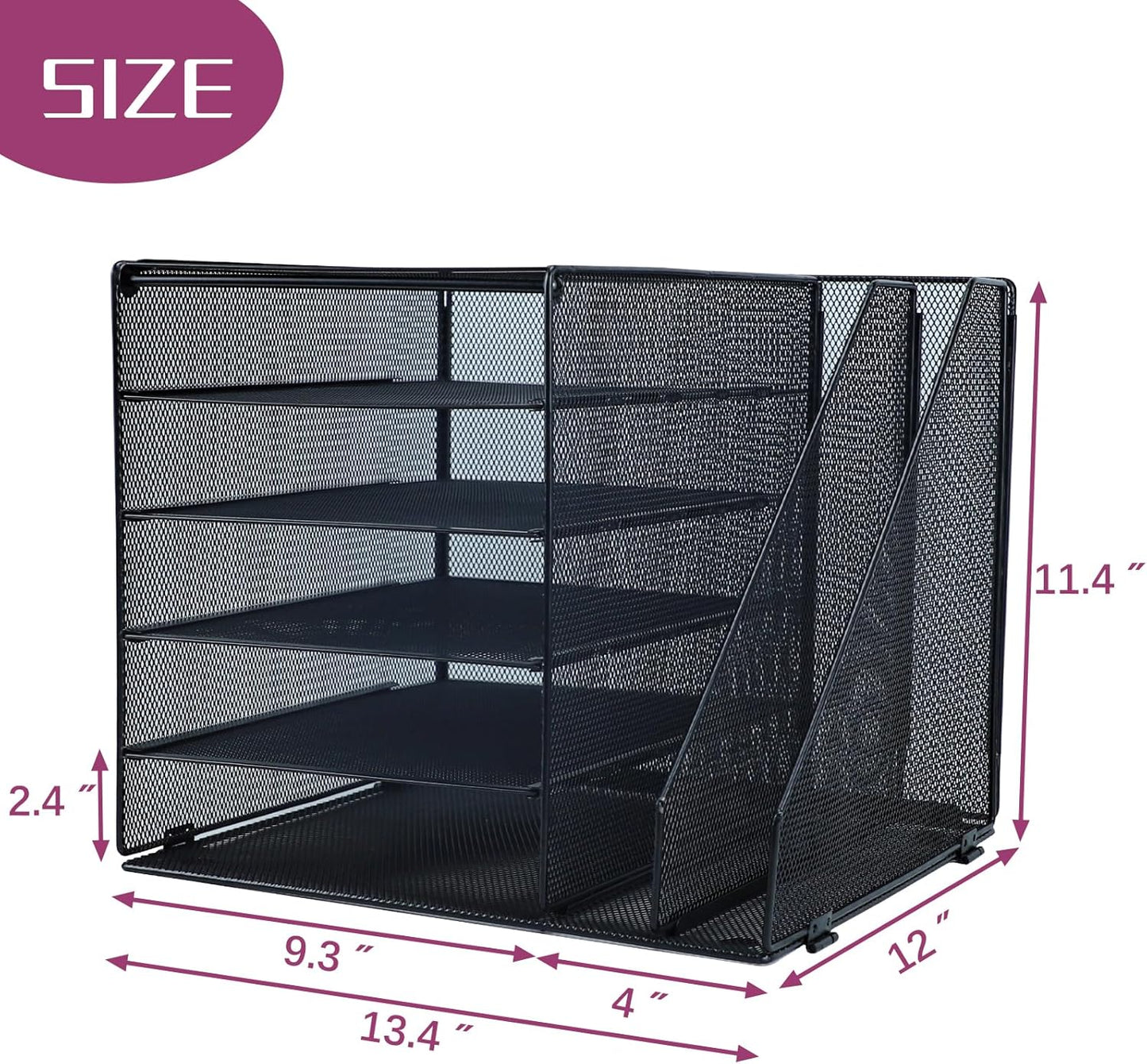 Desk Organizers and Accessories with File Holder, 5-Tier Paper Letter Tray Organiser, Mesh Desktop Document Organizer for Office Supplies, Workspace - Black