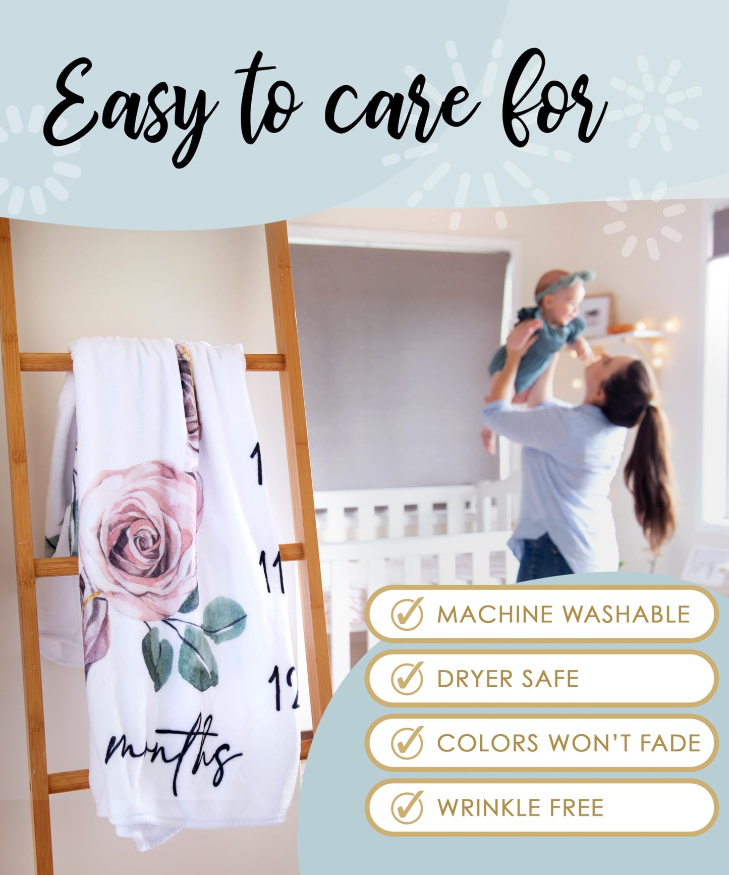 Calloo Baby Monthly Milestone Blanket for Girls, Growth Chart, Fleece, 46"x46"