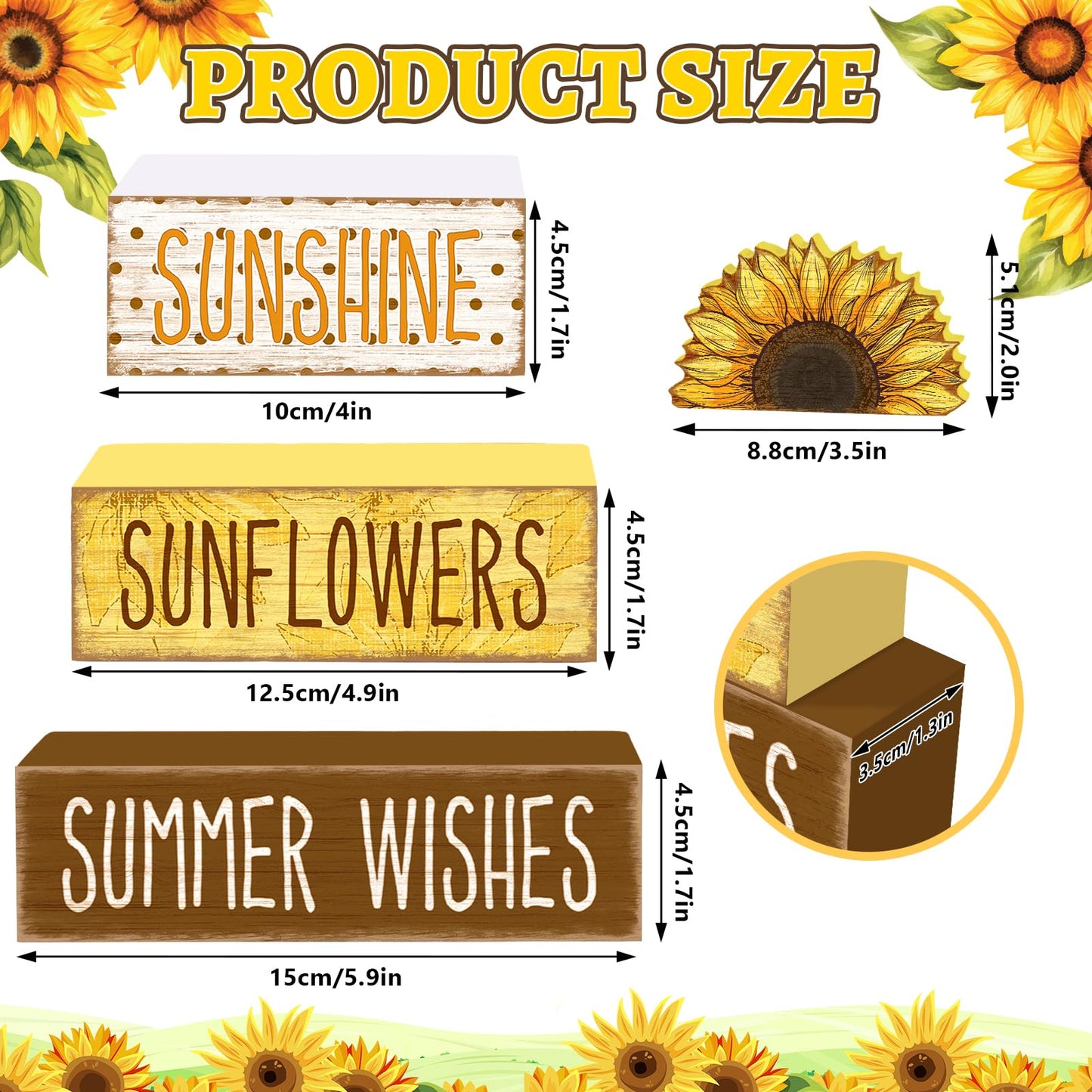 TOMPOP 4 Pcs Summer Tiered Tray Decorations Set Sunflower Stack Block Signs Sunshine Farmhouse Rustic Table Tiered Tray Décor for Table & Home Office (Half-Sunflower Style)