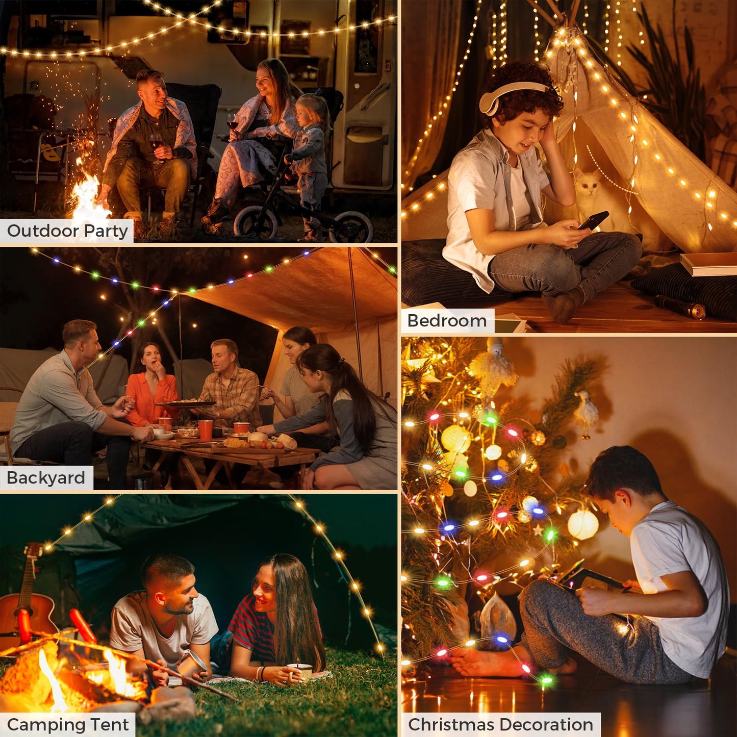 KUQIHUG Camping String Lights, 2 in 1 Quick Storage 32.8FT Rechargeable Tent Lights String with 8 Modes, Hanging Waterproof Portable LED Lamp for Outdoor Patio Awning Garden Party Essentials
