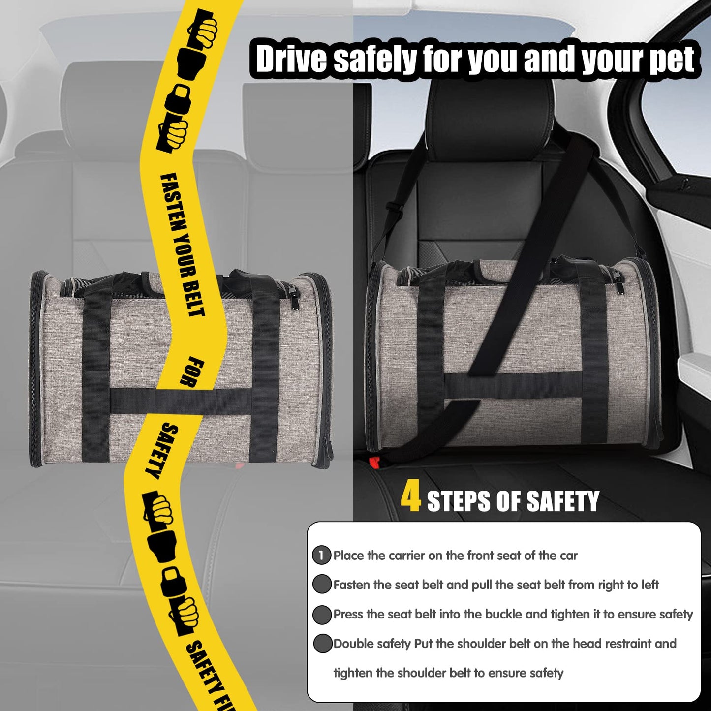 Cat Carrying Case - Pet Carrier Airline Approved, Protable and Breathable Pet Travel Carrier Removable Fleece Pad, Collapsible Cat Carrier Dog Carrier for Medium Cats Small Cats Dogs(15 * 10 * 10)