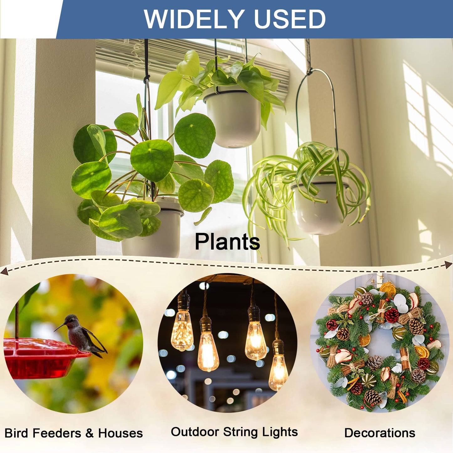 ADIIL 20 PCS Q Hanger Hooks with Safety Buckle, Windproof Screw Hooks for Hanging Outdoor String Lights, Plants, Christmas Patio Lights, 2.2 Inches, White