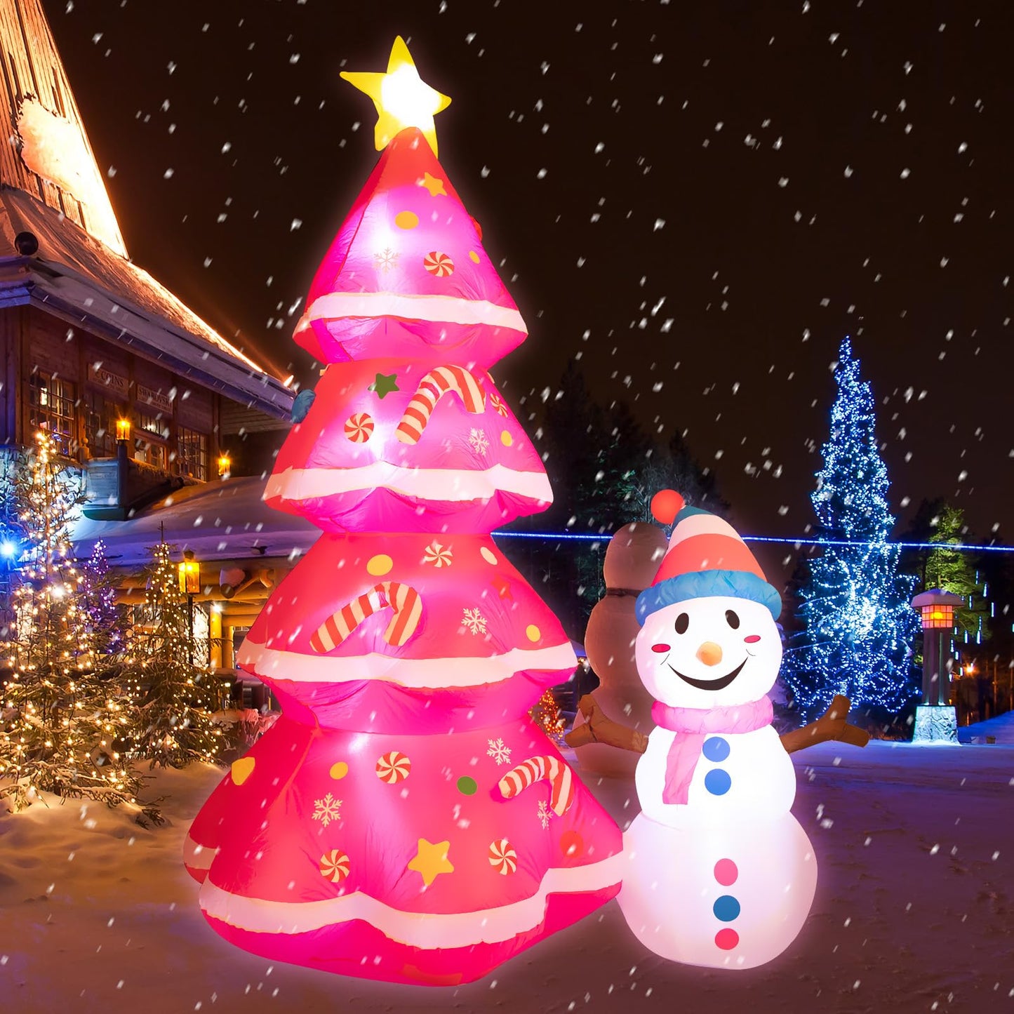 7FT Christmas Inflatables Cute Inflatable Christmas Tree with Snowman Christmas Decorations Outdoor Christmas Blow Up for Yard, Outside, Built-in LED Lights with Tether