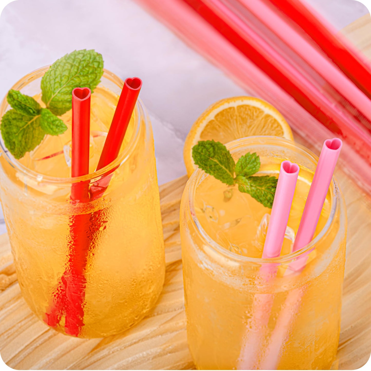 Snowfall 50 pcs Pink Heart Shaped Disposable Straws- Plastic Drinking Cute Straw for Valentines Day Cocktail Birthday Party Bridal Shower Wedding Supplies, Individually Wrapped, Pink