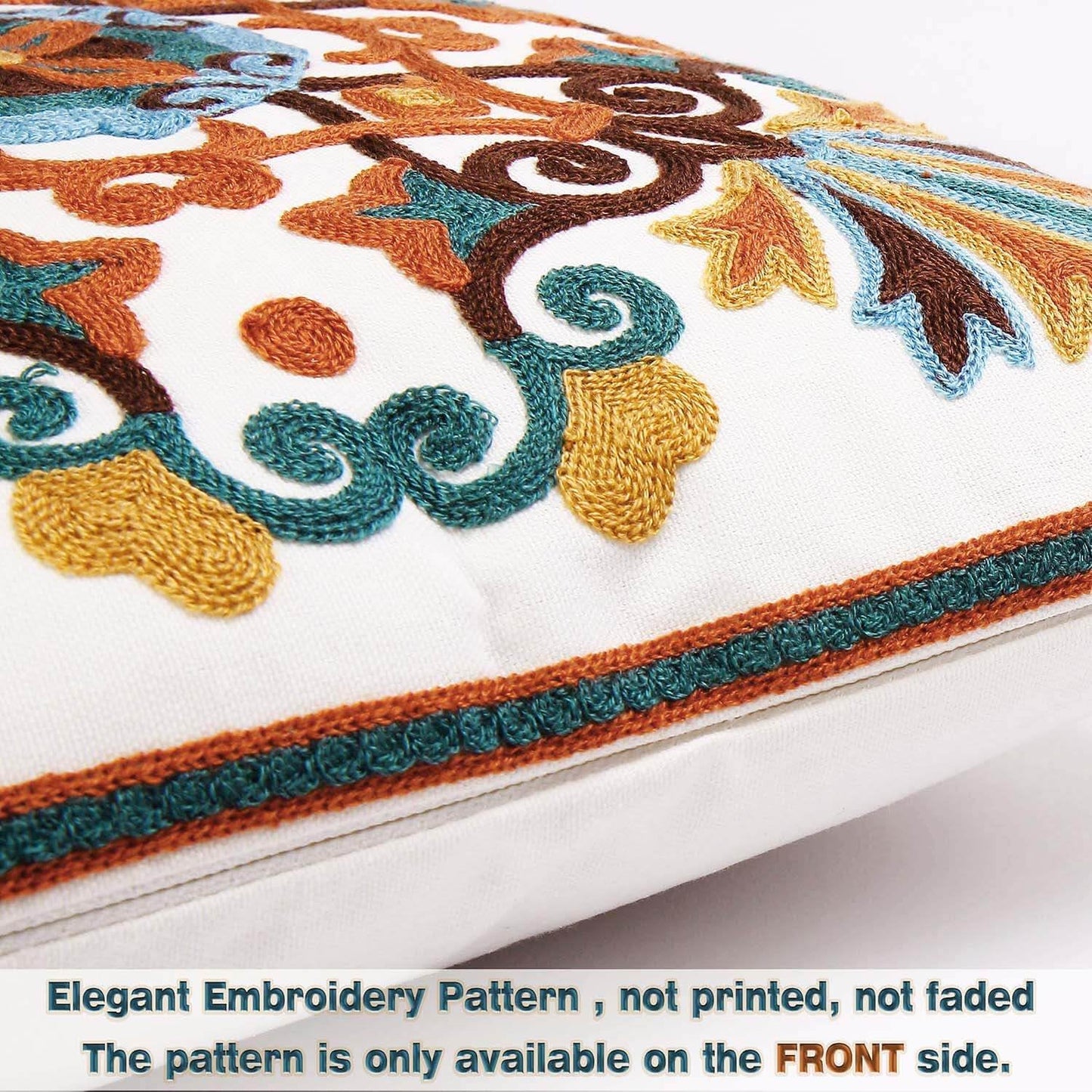 Oneslong Decorative Throw Pillows Cover 18x18inch Pack of 1 Embroidered Pattern 100% Cotton Couch Pillow Covers for Living Room Sofa Chair