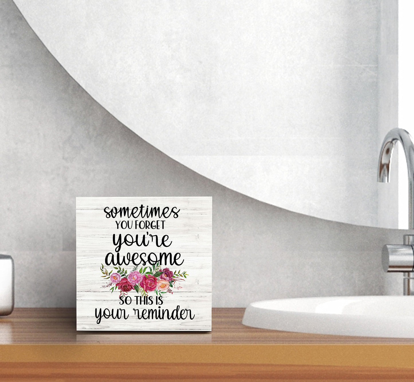 SRADMO Sometimes You Forget You're Awesome So This is Your Reminder Floral Wood Box Sign Desk Decor, Inspirational Wooden Block Box Sign Decoration For Home Office Shelf Table Decor